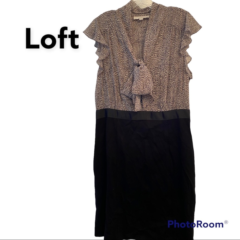 LOFT Sleeveless Chiffon & Ponte Knit Black & Gray Dress sz 14